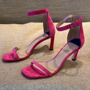 Stuart Weitzman Pink Suede Nudist Ankle Strap Sandals